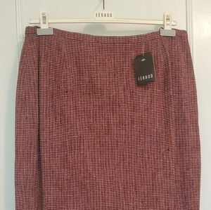 NWT Feraud Burgendy Tweed Pencil Skirt, Sz 14